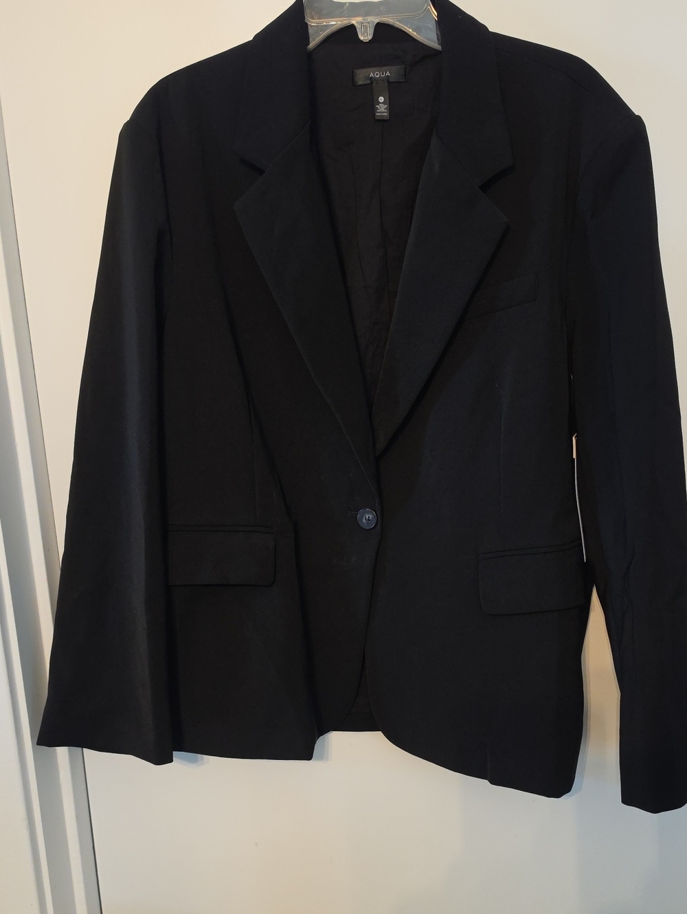 Aqua Black Single-Button Notch Lapel Blazer